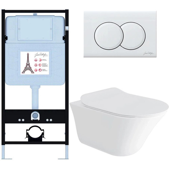 Инсталляция с подвесным безободковым унитазом Jacob Delafon Vive E28079RU-0, сиденье с тонкой крышкой микролифт фото 