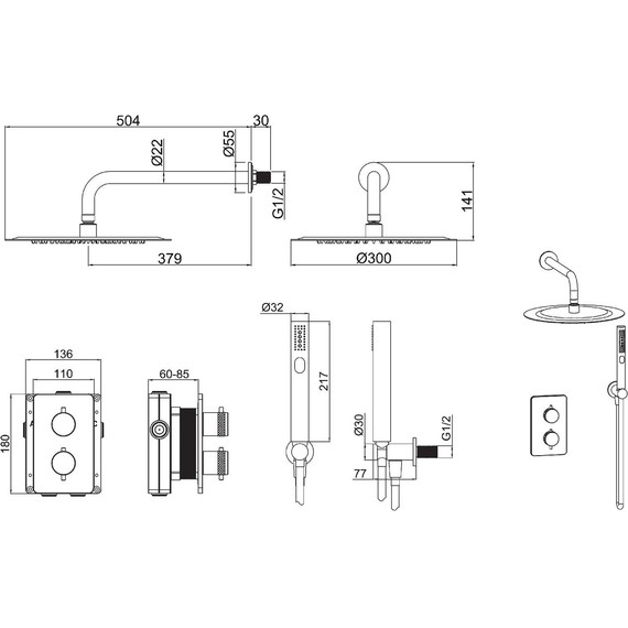 Душевая система для душа с термостатом Allen Brau Priority 5.31013-31, чёрный матовый фото 2