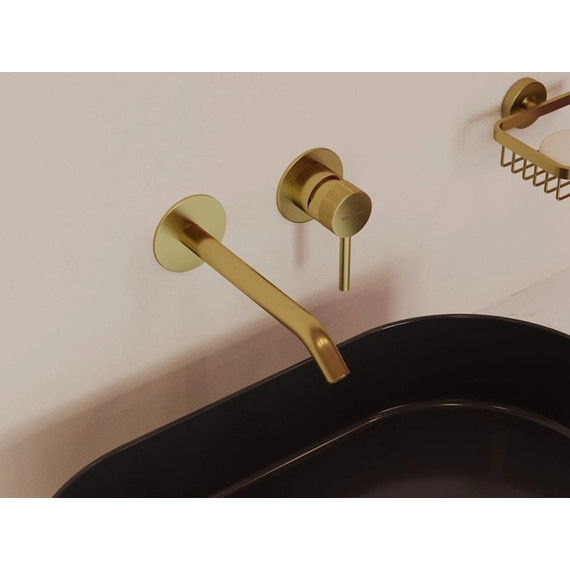 Смеситель для раковины настенный Allen Brau Priority 5.31A03-GB (со скрытой частью) золото фото 2