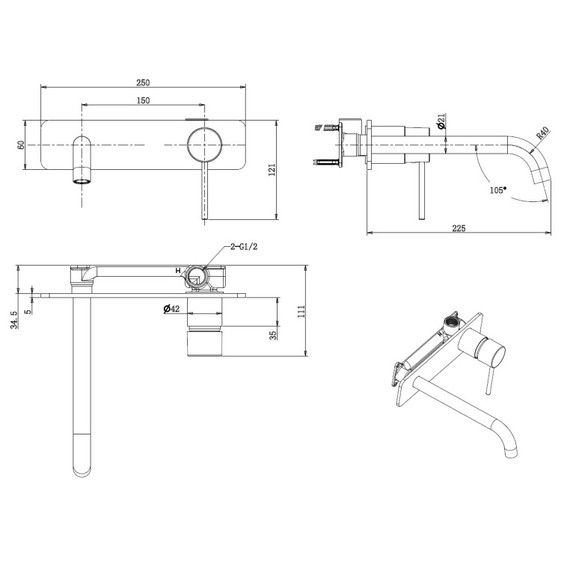 Смеситель для раковины настенный Allen Brau Glority 5.51004-00 (со скрытой частью) фото 5