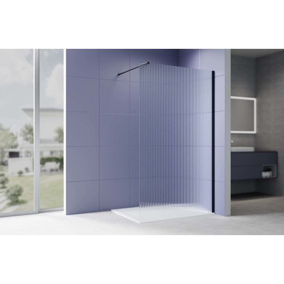 Душевая перегородка Aquatek Walk in 140 см AQ.WI.140.2BL (стекло 8 мм) с кронштейном в комплекте, чёрный матовый/матовое фото 