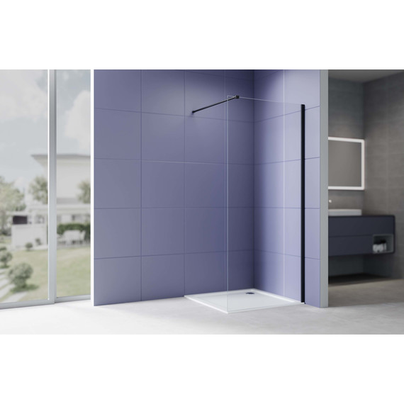 Душевая перегородка Aquatek Walk in 120 см AQ.WI.120.1BL (стекло 8 мм) с кронштейном в комплекте, чёрный матовый/прозрачное фото 