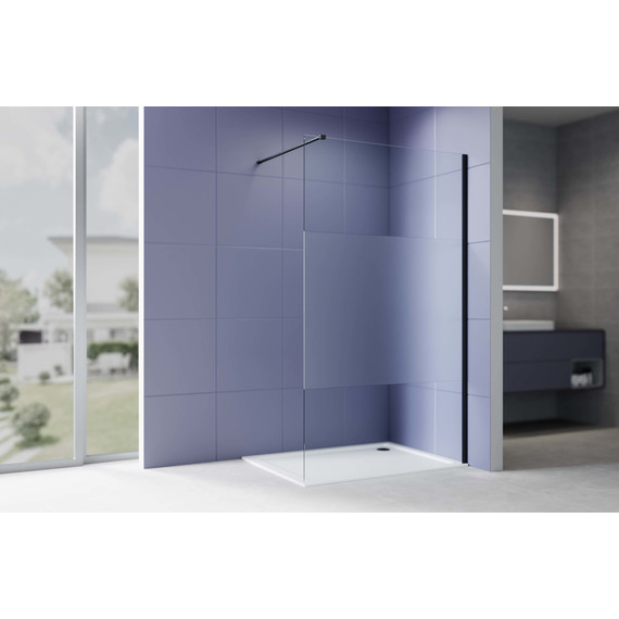 Душевая перегородка Aquatek Walk in 120 см AQ.WI.120.3BL (стекло 8 мм) с кронштейном в комплекте, чёрный матовый/матовое фото 