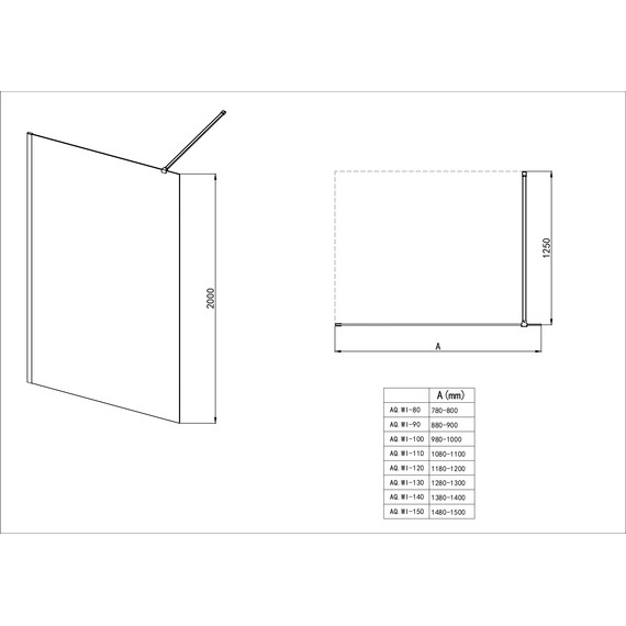 Душевая перегородка Aquatek Walk in 120 см AQ.WI.120.3BL (стекло 8 мм) с кронштейном в комплекте, чёрный матовый/матовое фото 3