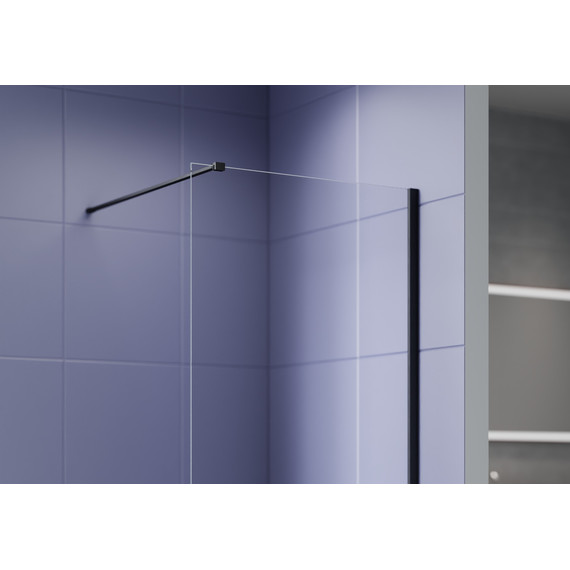Душевая перегородка Aquatek Walk in 140 см AQ.WI.140.1BL (стекло 8 мм) с кронштейном в комплекте, чёрный матовый/прозрачное фото 2