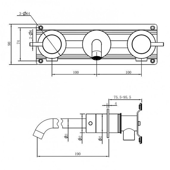 Смеситель для раковины настенный Abber Wasser Kreis 316 AF81123BG-L (со скрытой частью) золото брашированное фото 2