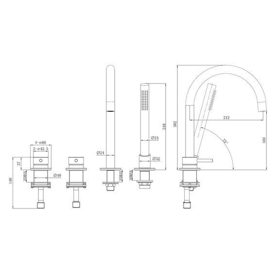 Смеситель для ванны Abber Wasser Kreis 316 AF8113BST, сталь брашированная фото 2