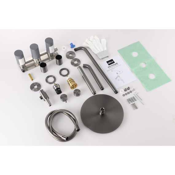 Душевая система для ванны с термостатом Abber Wasser Kreis 316 AF8150BGG, оружейная сталь брашированная фото 2