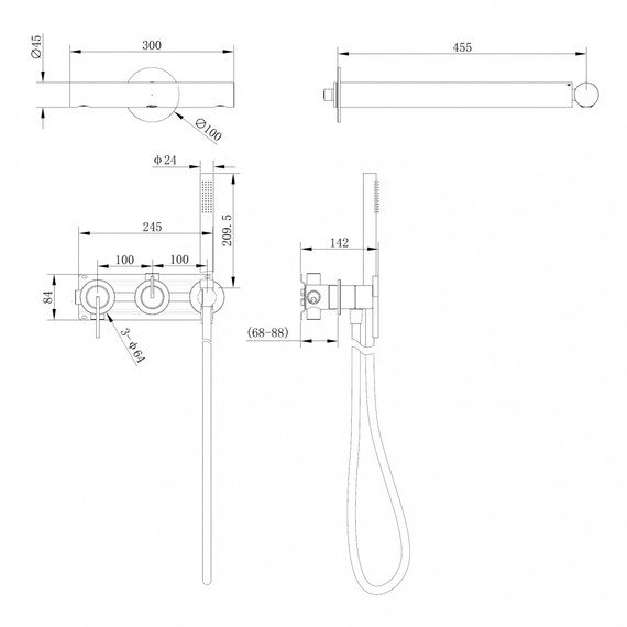 Душевая система для душа Abber Perfekte 316 AF8A18BGG, оружейная сталь брашированная фото 2