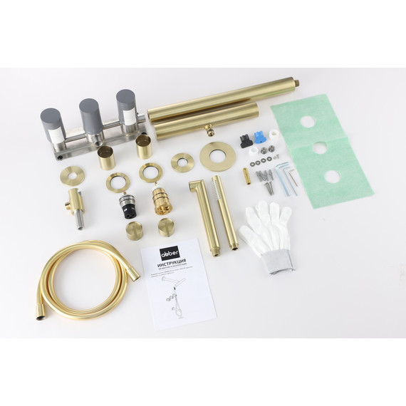 Душевая система для ванны с термостатом Abber Perfekte 316 AF8A50BG, золото брашированное фото 2