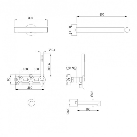Душевая система для ванны с термостатом Abber Perfekte 316 AF8A50BST, сталь брашированная фото 3