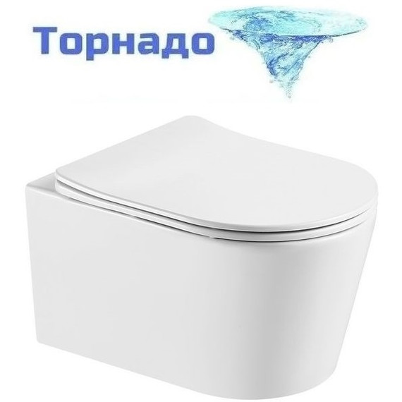 Унитаз подвесной безободковый Aquatek Оберон AQ1363WT-00 с тонкой крышкой микролифт (система смыва Торнадо) фото 