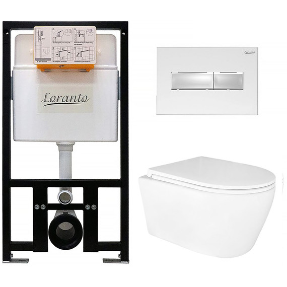 Инсталляция с подвесным унитазом комплект: Loranto Prestige 4551 с подвесным безободковым унитазом Azario Uno AZ-2380 сиденье микролифт, кнопка смыва белая 7520 фото 