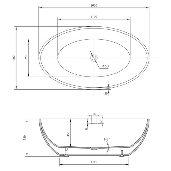 Ванна отдельностоящая Abber 165x90 см AB9249-1.6 фото 7