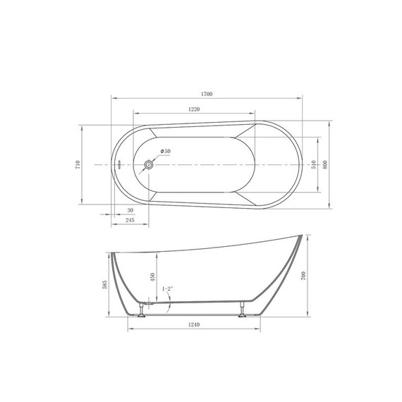 Ванна отдельностоящая Abber 170x80 см AB9501 фото 11