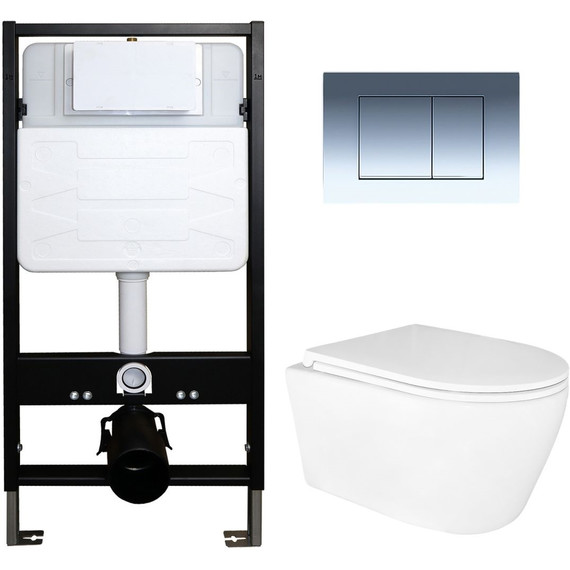 Инсталляция с подвесным унитазом комплект: Azario Forte AZ-100-100F с подвесным безободковым унитазом Uno AZ-2380 сиденье микролифт, кнопка смыва хром AZ-100-020F фото 