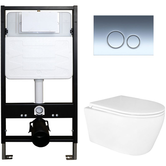 Инсталляция с подвесным унитазом комплект: Azario Forte AZ-100-100F с подвесным безободковым унитазом Uno AZ-2380 сиденье микролифт, кнопка смыва хром AZ-100-030F фото 