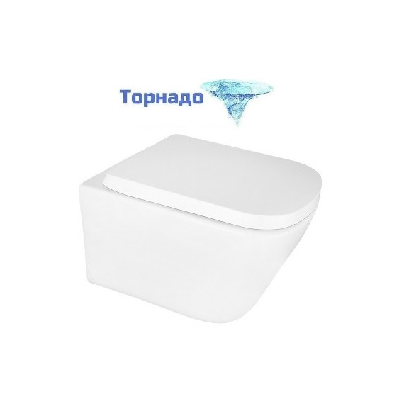Унитаз подвесной безободковый Azario Vesper AZ-1373WH с тонкой крышкой микролифт (Система смыва торнадо) фото 