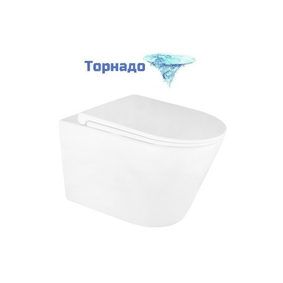 Унитаз подвесной безободковый Azario LANDER AZ-2802E с тонкой крышкой микролифт (Система смыва торнадо) фото 