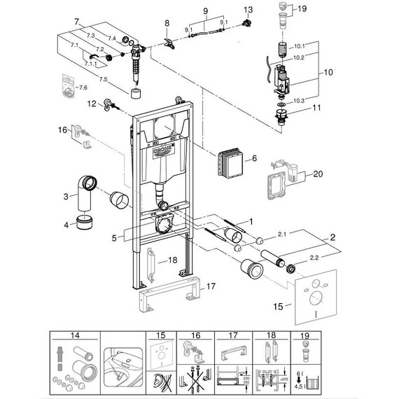 Инсталляция для подвесного унитаза Grohe Rapid SL 38536001 с кнопкой смыва хром 38732000 фото 10