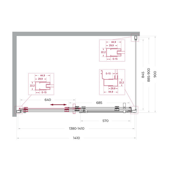 Душевое ограждение BelBagno 140x90 см MARINO-2-AH-1-140/90-C-Cr, хром/прозрачное фото 6
