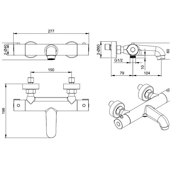 Смеситель для ванны с термостатом Aquatek Вега AQ1043BGM, оружейная сталь фото 2
