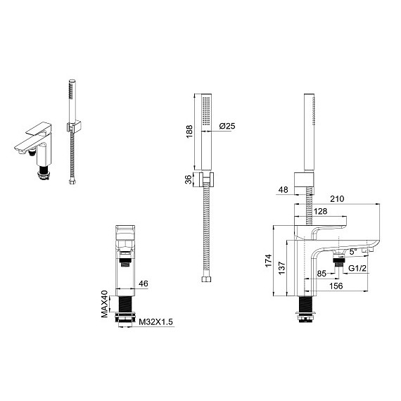 Смеситель для ванны Aquatek Вега AQ1044BGM, оружейная сталь фото 3