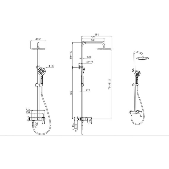 Душевая стойка Aquatek Вега AQ2060BGM, оружейная сталь фото 2