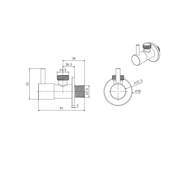 Вентиль угловой Aquatek AQ2450BGM, оружейная сталь фото 2