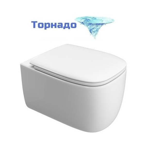 Унитаз подвесной безободковый Cezares Comfort CZR-380-TH-TOR/SC с тонкой крышкой микролифт (система смыва Торнадо) фото 