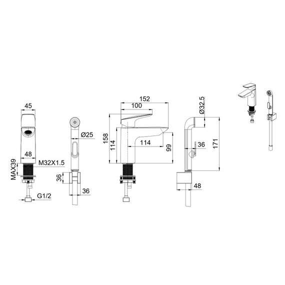 Смеситель для раковины с лейкой для биде Aquatek Вега AQ1012BGM, оружейная сталь фото 2
