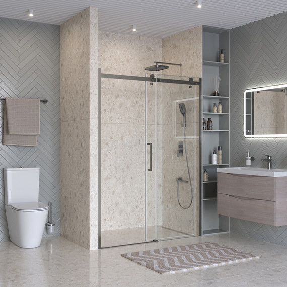 Душевая дверь BelBagno 140 см MARINO-2-BF-1-140-C-GM, оружейная сталь/прозрачное фото 4