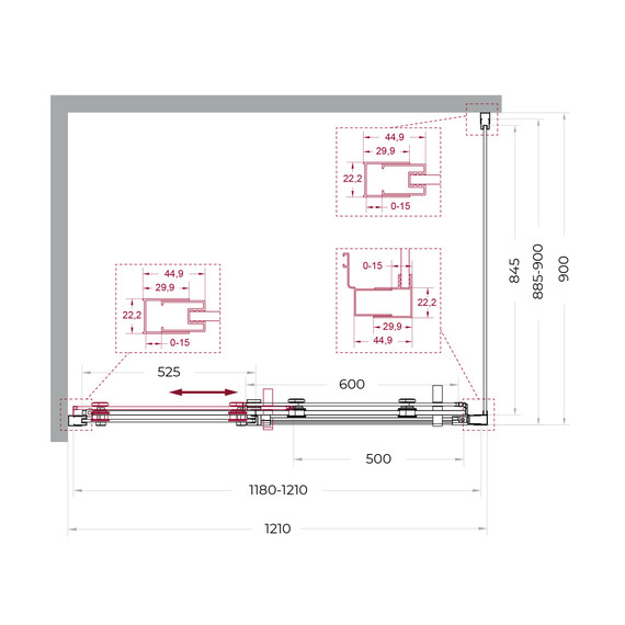 Душевое ограждение BelBagno 120x90 см MARINO-2-AH-1-120/90-C-GM, оружейная сталь/прозрачное фото 6