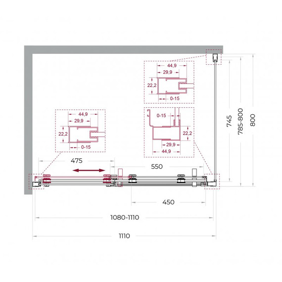Душевое ограждение BelBagno 110x80 см MARINO-2-AH-1-110/80-C-GM, оружейная сталь/прозрачное фото 7