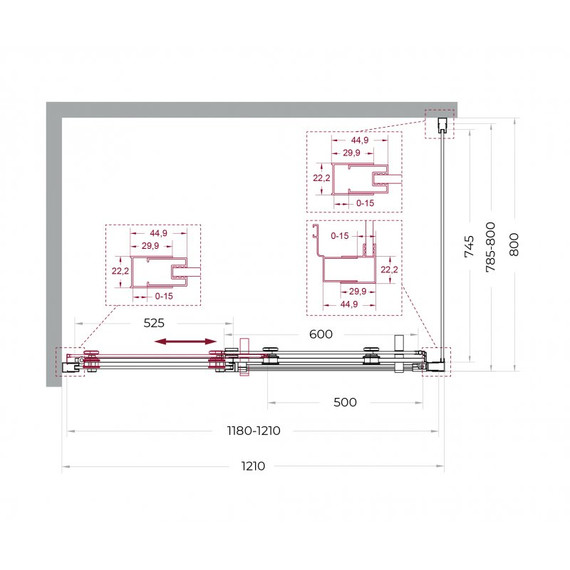 Душевое ограждение BelBagno 120x80 см MARINO-2-AH-1-120/80-C-GM, оружейная сталь/прозрачное фото 7