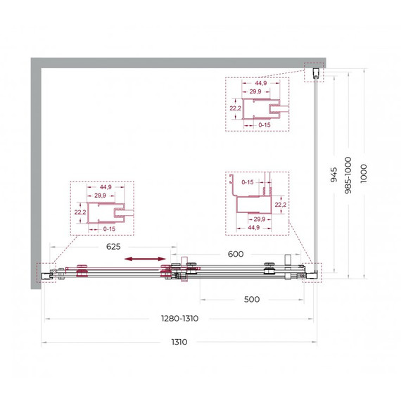 Душевое ограждение BelBagno 130x100 см MARINO-2-AH-1-130/100-C-GM, оружейная сталь/прозрачное фото 7