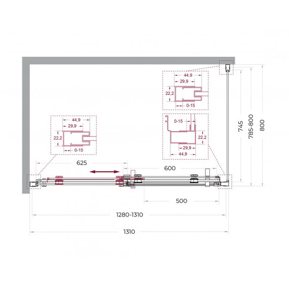 Душевое ограждение BelBagno 130x80 см MARINO-2-AH-1-130/80-C-GM, оружейная сталь/прозрачное фото 7