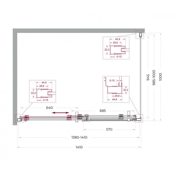 Душевое ограждение BelBagno 140x100 см MARINO-2-AH-1-140/100-C-GM, оружейная сталь/прозрачное фото 7