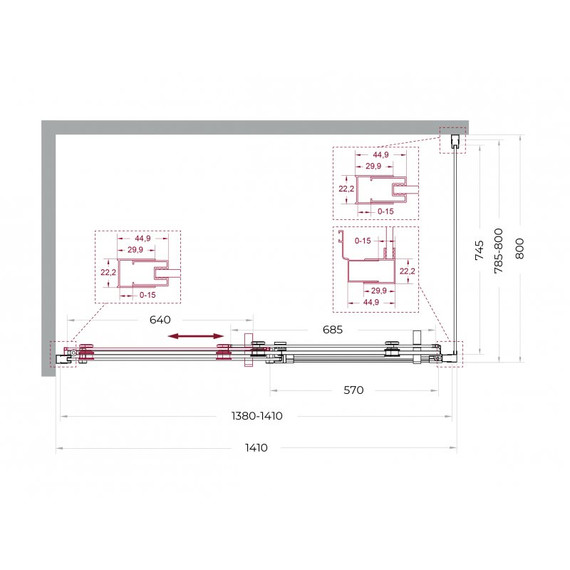 Душевое ограждение BelBagno 140x80 см MARINO-2-AH-1-140/80-C-Cr, хром/прозрачное фото 7