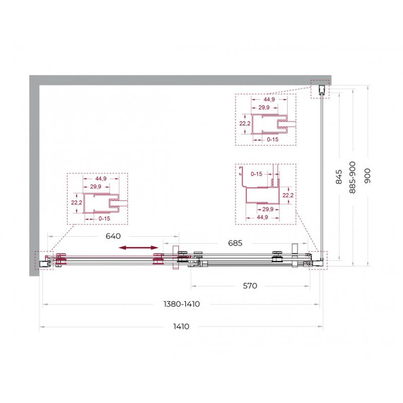 Душевое ограждение BelBagno 140x90 см MARINO-2-AH-1-140/90-C-GM, оружейная сталь/прозрачное фото 7