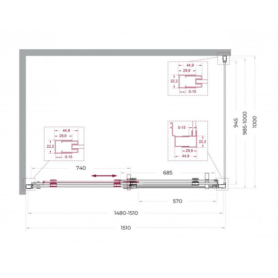 Душевое ограждение BelBagno 150x100 см MARINO-2-AH-1-150/100-C-GM, оружейная сталь/прозрачное фото 7