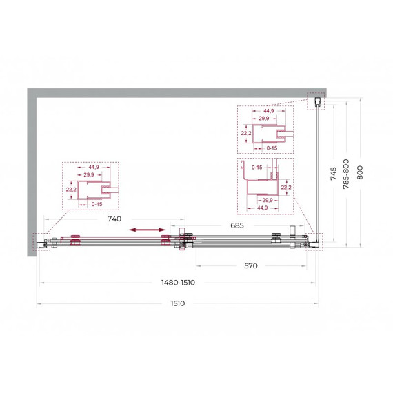 Душевое ограждение BelBagno 150x80 см MARINO-2-AH-1-150/80-C-GM, оружейная сталь/прозрачное фото 7