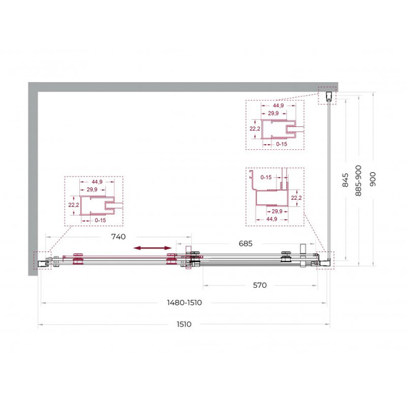 Душевое ограждение BelBagno 150x90 см MARINO-2-AH-1-150/90-C-Cr, хром/прозрачное фото 7