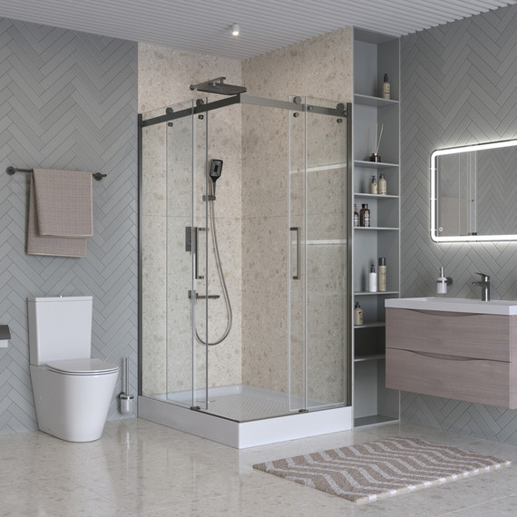 Душевое ограждение BelBagno 120x90 см MARINO-2-AH-2-120/90-C-GM, оружейная сталь/прозрачное фото 3