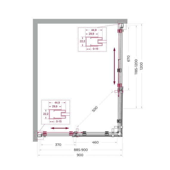 Душевое ограждение BelBagno 120x90 см MARINO-2-AH-2-120/90-C-GM, оружейная сталь/прозрачное фото 6