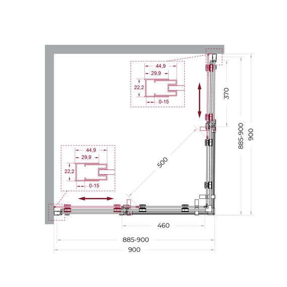 Душевое ограждение BelBagno 90x90 см MARINO-2-A-2-90-C-GM, оружейная сталь/прозрачное фото 6