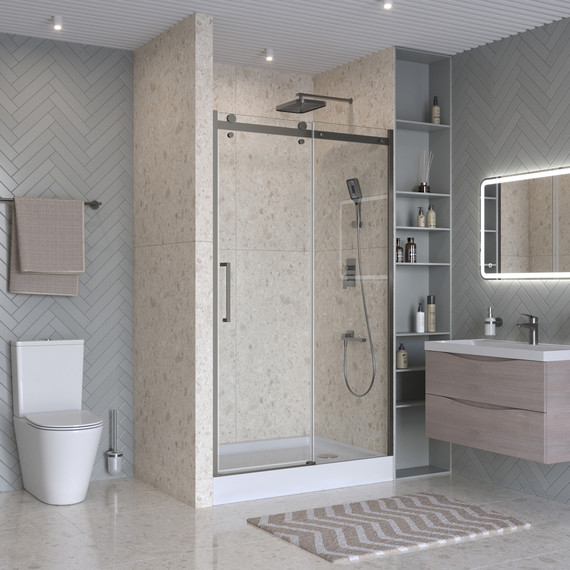 Душевая дверь BelBagno 130 см MARINO-2-BF-1-130-C-GM, оружейная сталь/прозрачное фото 