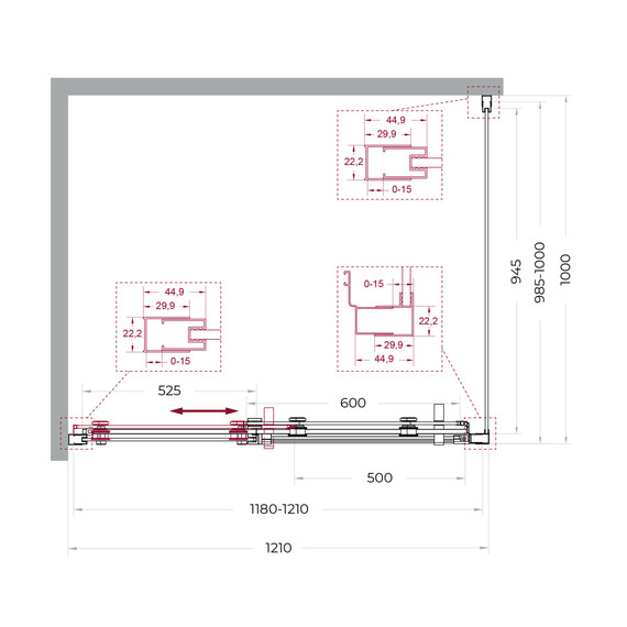 Душевое ограждение BelBagno 120x100 см MARINO-2-AH-1-120/100-C-GM, оружейная сталь/прозрачное фото 6