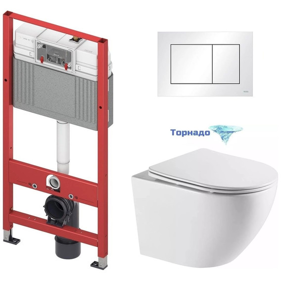 Инсталляция с подвесным унитазом комплект: TECEbase 2.0 9400413 с подвесным безободковым унитазом Azario Grado AZ-0046-UQ3 сиденье микролифт, крепление, кнопка смыва белая (система смыва Торнадо) фото 