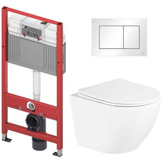 Инсталляция с подвесным унитазом комплект: TECEbase 2.0 9400413 с подвесным безободковым унитазом BelBagno Uno BB3105CHR/SC сиденье микролифт, крепление, кнопка смыва белая фото 